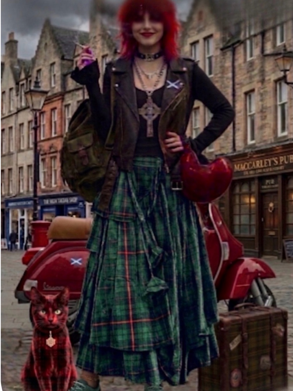 NWOT🏴󠁧󠁢󠁳󠁣󠁴󠁿 "KOOLer-than-a-Kilt" Green plaid, trendy, punky Tartan Maxi!! Sz S
